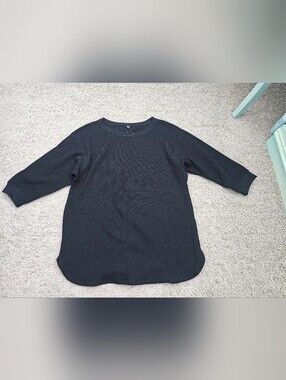 Uniqlo Black Thermal Waffle Knit 3/4 Sleeve Top Gorpcore Fairy Grunge S